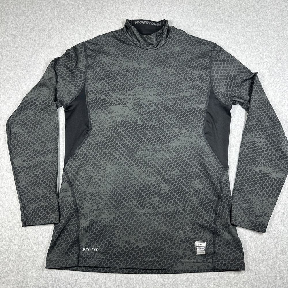 Nike Pro Combat Men's Hyper Warm Dri Fit Fitted Size Medium Snakeskin Gray Black